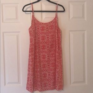 Coral & White Printed Mini Sundress w/Crossed Back